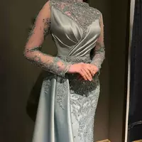 Luxurious Plus Size Modet Mother of the Bride/ Groom Dress Long Sleeve Beaded Sequined Lace Appliqued Sequin Formal Party Prom African Wear Gown - Thumbnail 2