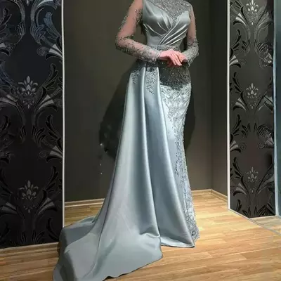 Luxurious Plus Size Modet Mother of the Bride/ Groom Dress Long Sleeve Beaded Sequined Lace Appliqued Sequin Formal Party Prom African Wear Gown