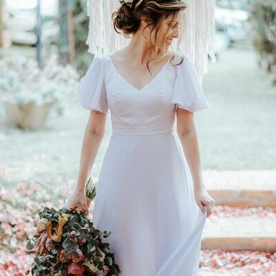 Simple beach cap sleeve wedding dress bridal gowns - Thumbnail 2