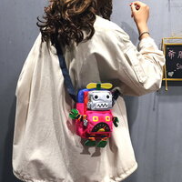 Stunning Tiny Anime Colorful Robot Shoulder Bag Slouch Crossbody Animation Bag Rave - Thumbnail 2