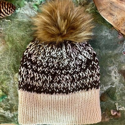 #87 handmade alpaca wave knit hat with pom pom