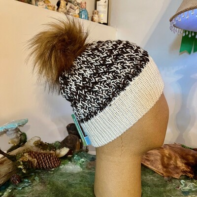 #87 handmade alpaca wave knit hat with pom pom