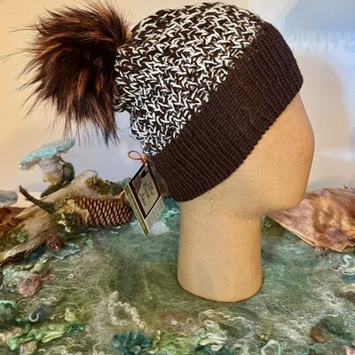 #86 handmade alpaca wave knit hat with pom pom