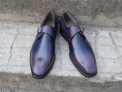 Crafted Leather Beautifully Crafted Purple Patina Leather Monk Strap Dress Shoes