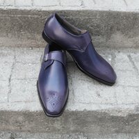 Crafted Leather Beautifully Crafted Purple Patina Leather Monk Strap Dress Shoes - Thumbnail 1