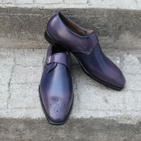 Crafted Leather Beautifully Crafted Purple Patina Leather Monk Strap Dress Shoes - Thumbnail 3