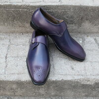 Crafted Leather Beautifully Crafted Purple Patina Leather Monk Strap Dress Shoes - Thumbnail 4
