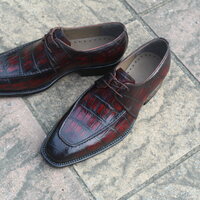Crafted Leather Oxford in Burgundy Patina Crocodile/Alligator Lace up Dress Shoes - Thumbnail 2