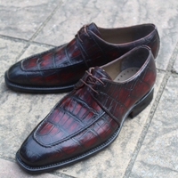 Crafted Leather Oxford in Burgundy Patina Crocodile/Alligator Lace up Dress Shoes - Thumbnail 5