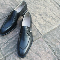 Crafted Leather Classic Handmade Black Calf Leather Split Toe Dress Shoes - Thumbnail 1