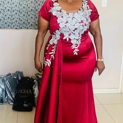 Red mother's dresses mother of the bride/groom gown formal satin applique beaded custom plus size zipper lace up new scoop with short sleeves