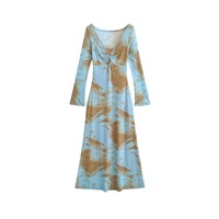 Retro deep V-neck chest ring hollow long sleeve dress - Thumbnail 2
