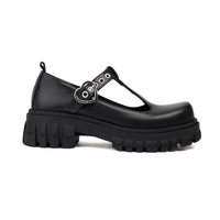 Black T-strap Platform Leather Mary Jane Shoes - Thumbnail 3