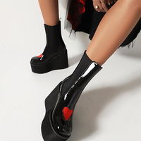Red Heart Platform Mid Boots In Black - Thumbnail 1