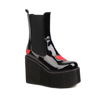 Red Heart Platform Mid Boots In Black - Thumbnail 3