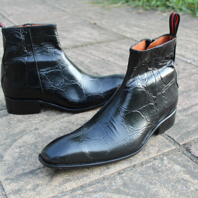 Crafted leather classic handmade black crocodile leather side zipper jodhpur boot
