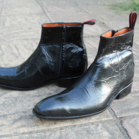 Crafted Leather Classic Handmade Black Crocodile Leather Side Zipper Jodhpur Boot - Thumbnail 2