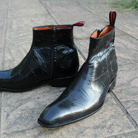 Crafted Leather Classic Handmade Black Crocodile Leather Side Zipper Jodhpur Boot - Thumbnail 4