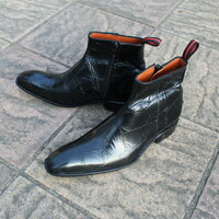 Crafted Leather Classic Handmade Black Crocodile Leather Side Zipper Jodhpur Boot - Thumbnail 5