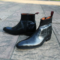 Crafted Leather Classic Handmade Black Crocodile Leather Side Zipper Jodhpur Boot - Thumbnail 6