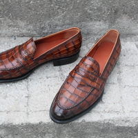 Crafted Leather Men's Classic Brown Crocodile/Alligator Leather Loafers Moccasins Formal Shoes - Thumbnail 1