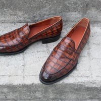 Crafted Leather Men's Classic Brown Crocodile/Alligator Leather Loafers Moccasins Formal Shoes - Thumbnail 3