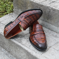 Crafted Leather Men's Classic Brown Crocodile/Alligator Leather Loafers Moccasins Formal Shoes - Thumbnail 4