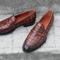 Crafted Leather Men's Classic Brown Crocodile/Alligator Leather Loafers Moccasins Formal Shoes - Thumbnail 6