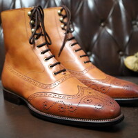 Crafted Leather Classic Handmade Brown Ankle Budapest High Lace up Boot - Thumbnail 1