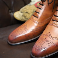 Crafted Leather Classic Handmade Brown Ankle Budapest High Lace up Boot - Thumbnail 4