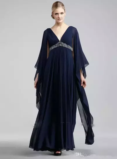 Navy Blue Chiffon Formal Mother Of Bride/Groom Dresses V Neck High Waist Beaded Floor Length Plus Size Prom Party Gowns