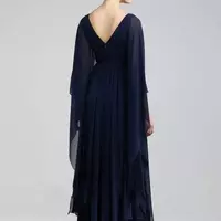 Navy Blue Chiffon Formal Mother Of Bride/Groom Dresses V Neck High Waist Beaded Floor Length Plus Size Prom Party Gowns - Thumbnail 1