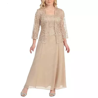 Elegant Champagne Mother of the Bride/Groom Dresses With Jacket Ankle Length Lace Chiffon Plus Size Wedding Guest Dress Evening Gowns