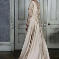 Mermaid Mother of the Bride / Groom Dresses with Overskirt V Neck Lace Applique Satin Evening Gowns 3/4 Sleeve Sweep Train Formal Party Gowns - Thumbnail 3