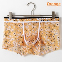 2PK Youth men's sexy underwear sheer mesh gauze floral printed JJ tube elephant pouch boxer briefs underpants 3061XB - Thumbnail 6