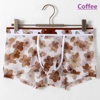 2PK Youth men's sexy underwear sheer mesh gauze floral printed JJ tube elephant pouch boxer briefs underpants 3061XB - Thumbnail 7