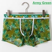 2PK Youth men's sexy underwear sheer mesh gauze floral printed JJ tube elephant pouch boxer briefs underpants 3061XB - Thumbnail 9