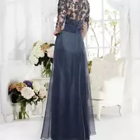 Vintage Navy Blue Mother Of The Bride Groom/Groom Dress 3/4 Sleeves Appliques Lace V Neck Long Custom Made Evening Party Prom Gowns - Thumbnail 1