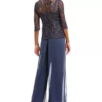 Elegant Royal Blue Garment Mother Of The Bride/ Groom Dresses Pant Suits Outfit Jacket 3 Pieces Wedding Guest Dresses - Thumbnail 4