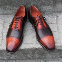 Crafted Leather Classic Men Fashion Dark Brown Tan Patina Leather Dress Shoes Outfit - Thumbnail 1