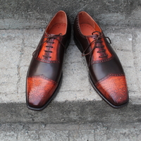 Crafted Leather Classic Men Fashion Dark Brown Tan Patina Leather Dress Shoes Outfit - Thumbnail 3