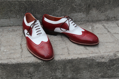Crafted Leather Classic Burgundy White Leather Mens Oxford Lace up Dress Shoes