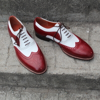 Crafted Leather Classic Burgundy White Leather Mens Oxford Lace up Dress Shoes - Thumbnail 4