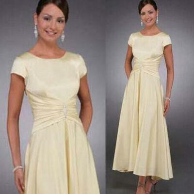 A line tea length mother of the bride dresses with cap sleeves 
