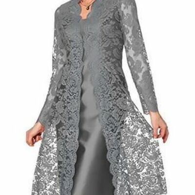 Grey  mother of bride/ groom dress tea-length with jacket evening formal gowns