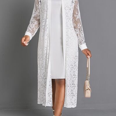 White mother of bride/ groom dress tea-length with lace jacket evening formal gowns