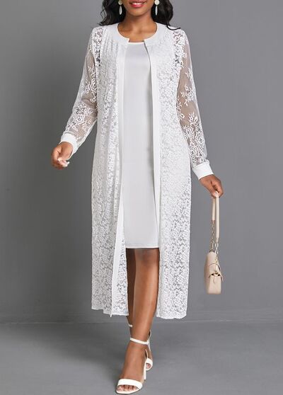 White Mother of Bride/ Groom Dress Tea-length with Lace Jacket Evening Formal Gowns