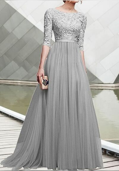 Grey Mother of Bride/ Groom Dress Lace Evening Formal Gowns