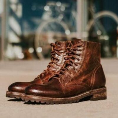 Handmade brown working vintage look motorcycle boot for men's