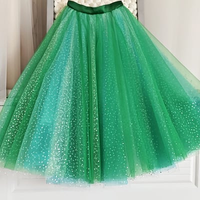 Emerald green sequined tulle midi skirt holiday outfit women sparkly midi tulle skirt wedding party outfit plus size custom